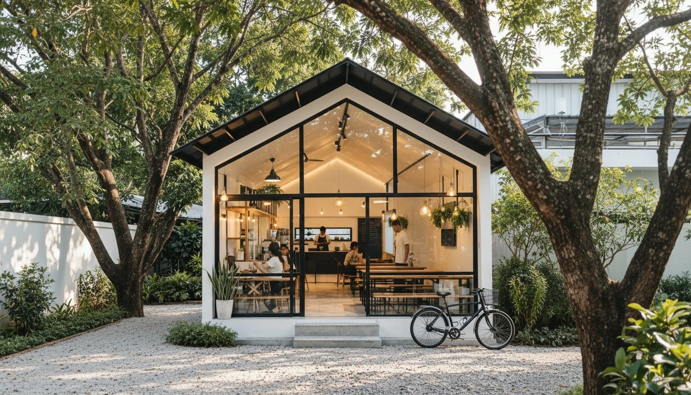 Illustrative local cafe storefront
