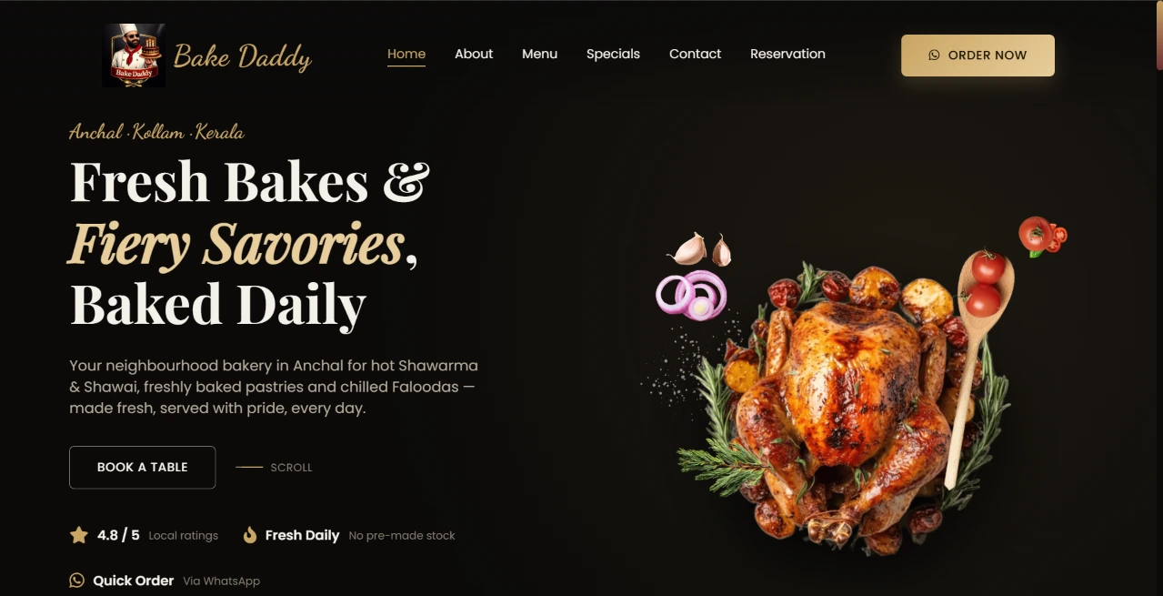 Screenshot of the live Bake Daddy Bakers website homepage