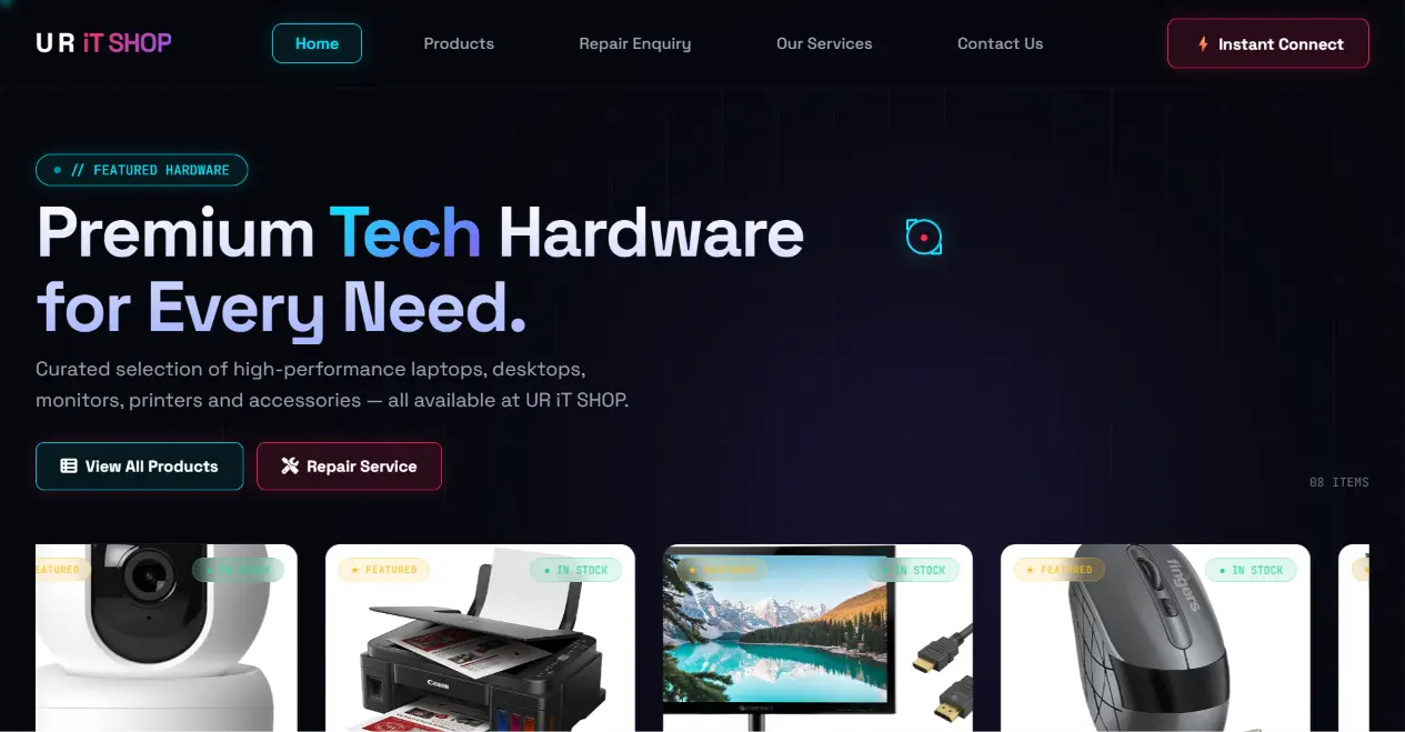 Screenshot of the live UR IT Shop website homepage